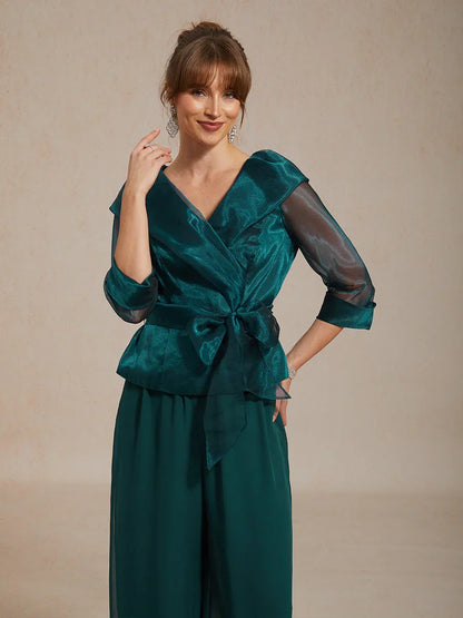 Elegante Bluse aus transparentem Organza mit Kragen und Bindeband