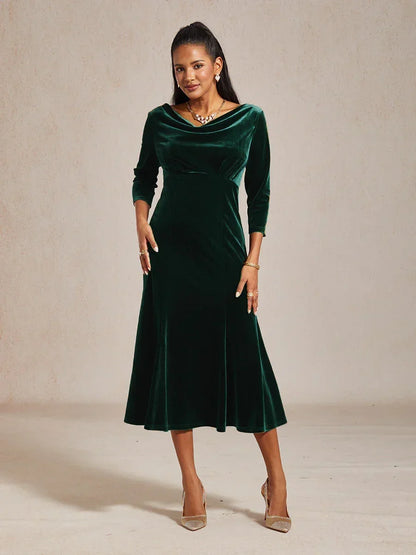 High-Stretch Velvet Midi Dress
