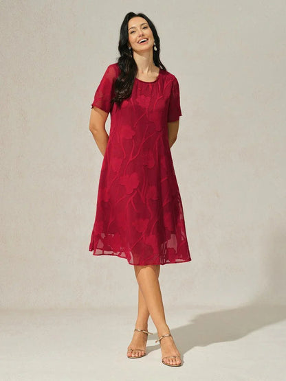 Floral Sheer Chiffon Knee-Length A Line Dress