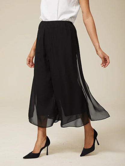 Cropped Length Straight Leg Pant With Chiffon Split Leg Overlay