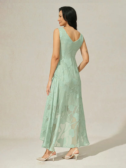 Floral Chiffon Evening Gown with Asymmetrical Hem