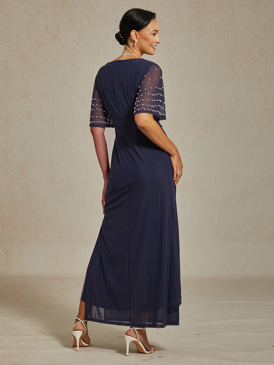 Elegant Formal Dress with Embellished Flutter Sleeves