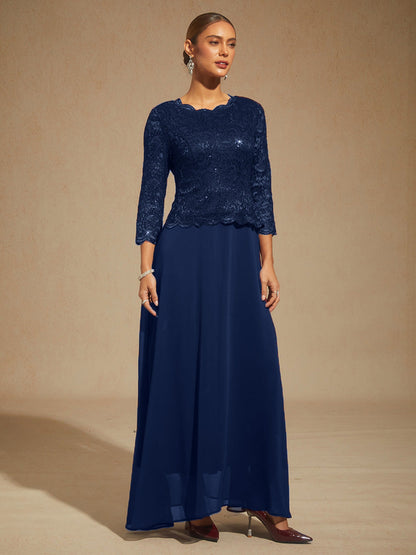 Elegant Lace and Chiffon Floor-Length Dress