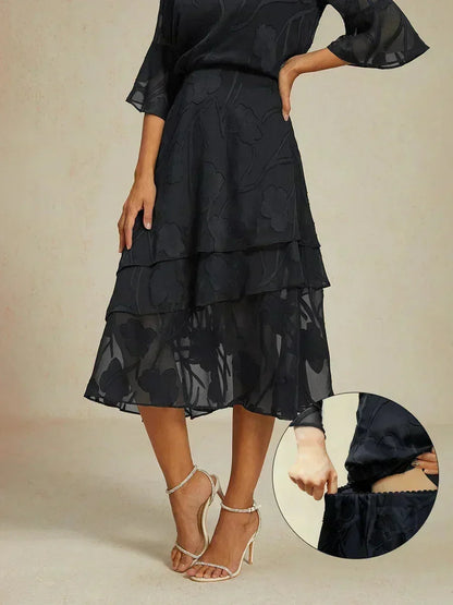 Chiffon-Midirock mit Blumenmuster