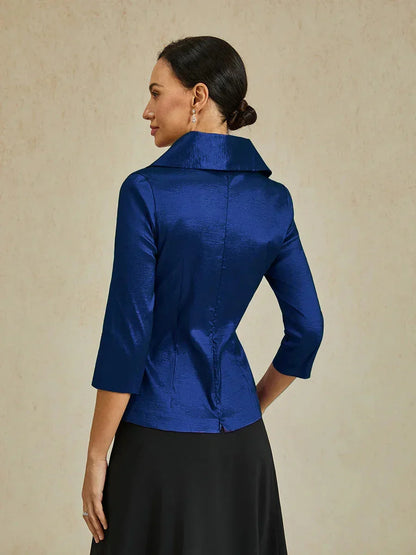 Chemisier en taffetas extensible à manches 3/4 avec lien à la taille