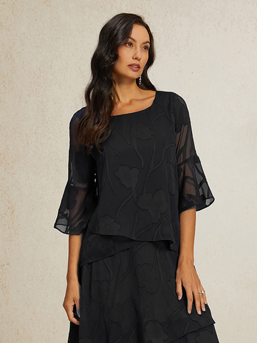 Elegante Chiffonbluse mit asymmetrischem Saum
