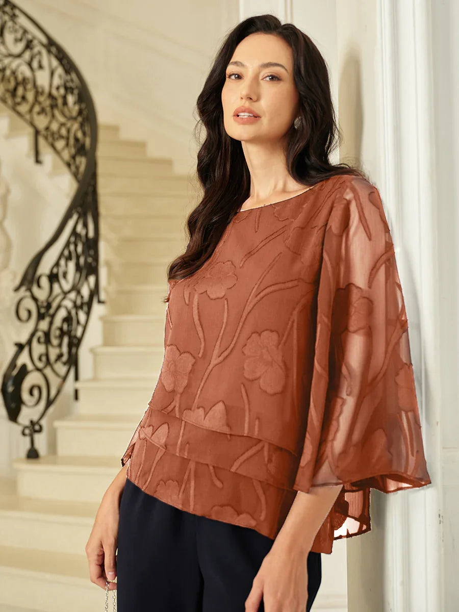 Chiffonbluse med blomster og lag