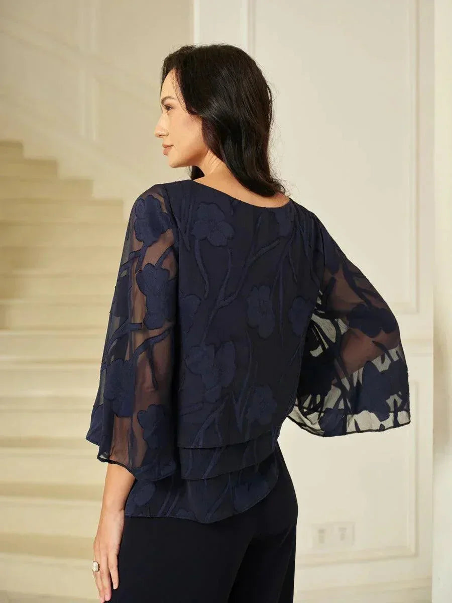 Chiffonbluse med blomster og lag