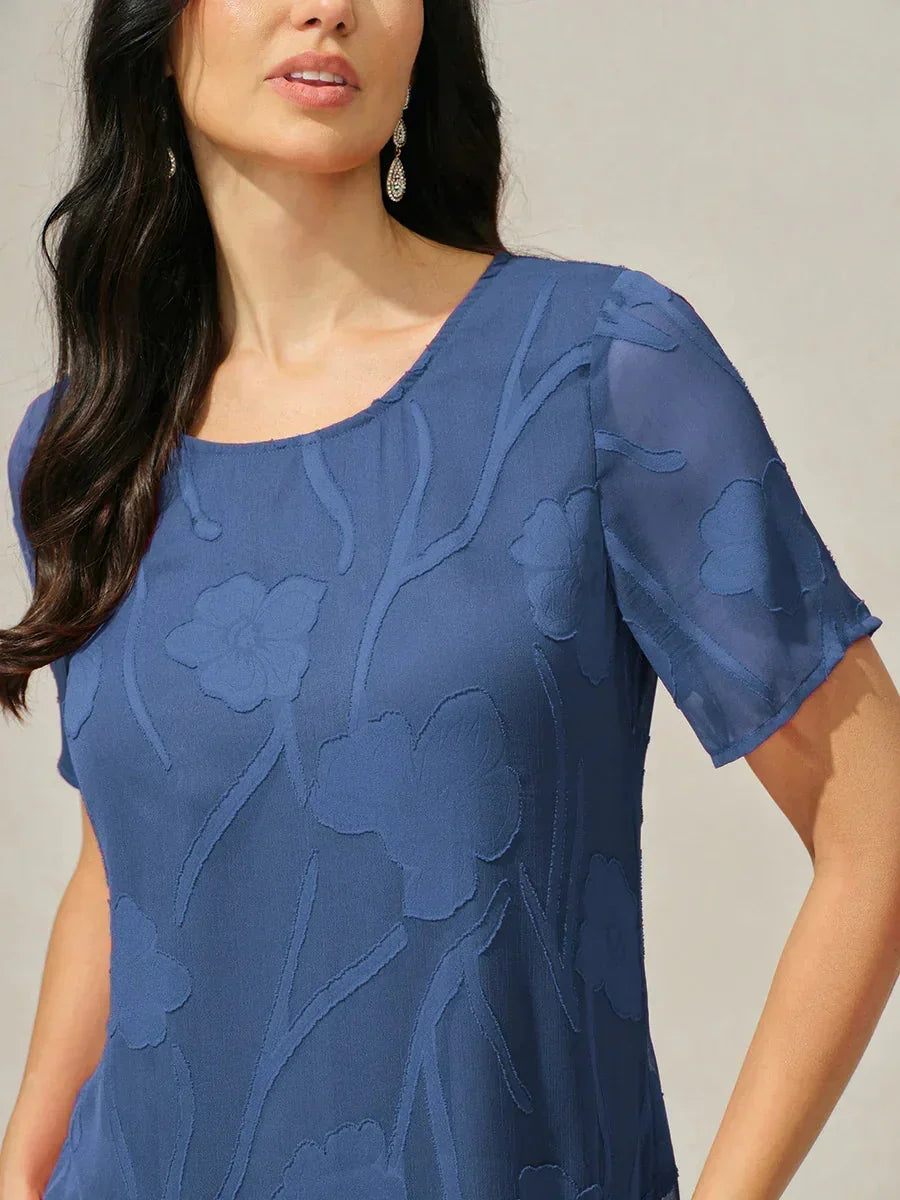 Floral Sheer Chiffon Knee-Length A Line Dress msglamor Floral Sheer Chiffon Knee-Length A Line Dress msglamor