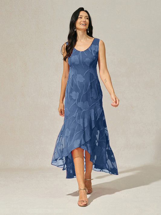 Robe De Soirée Sans Manches En Chiffon À Motif Floral Avec Ourlet Asymétrique