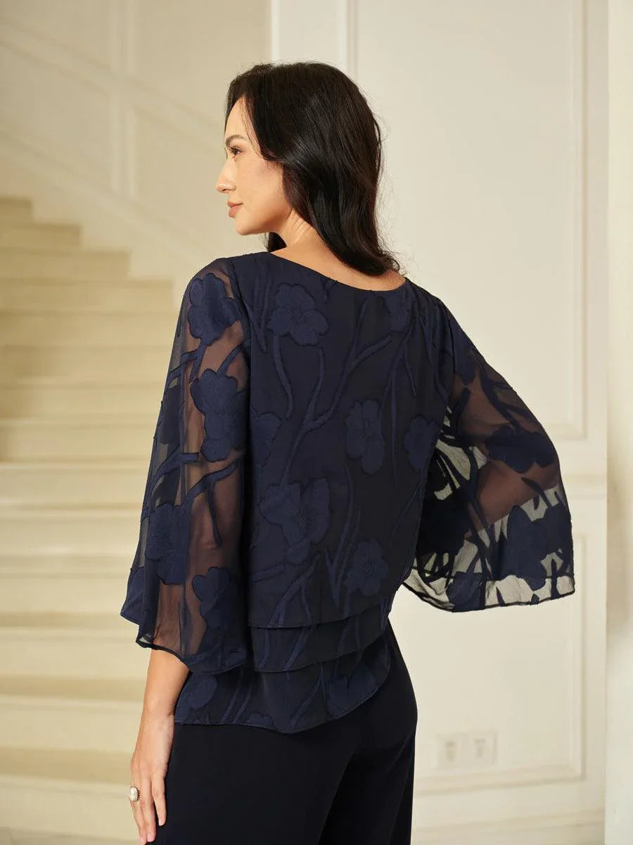 Chiffonbluse med blomster og lag