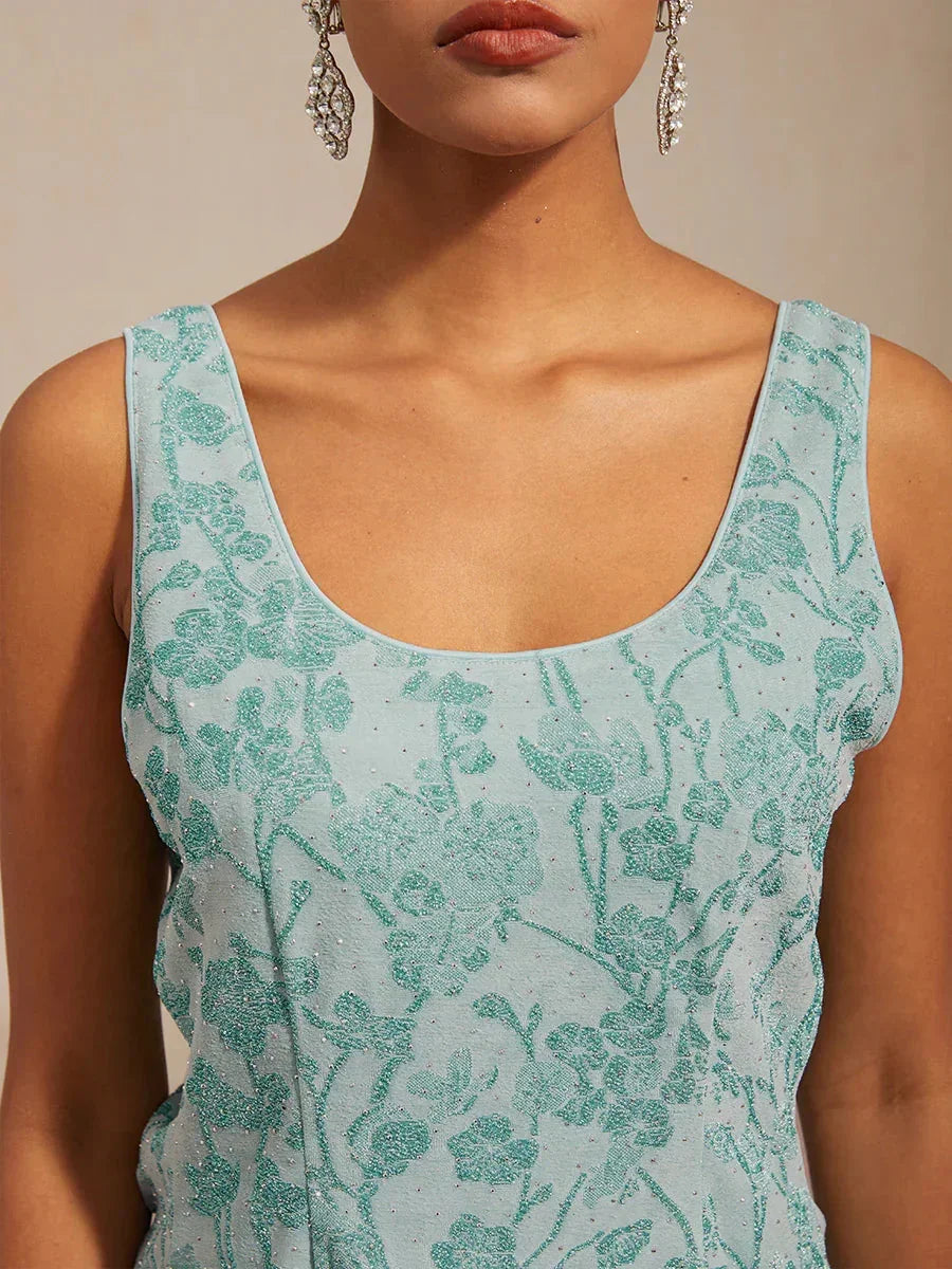 Floral Knit Jacquard Mandarin Collar Twinset