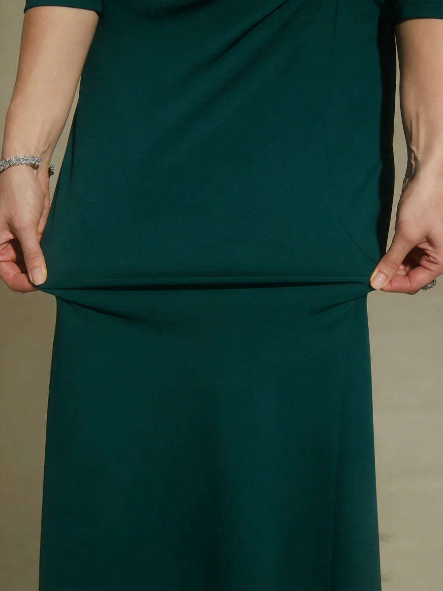 Black V-Neck A-Line Knit Dress with Waist Twist Design