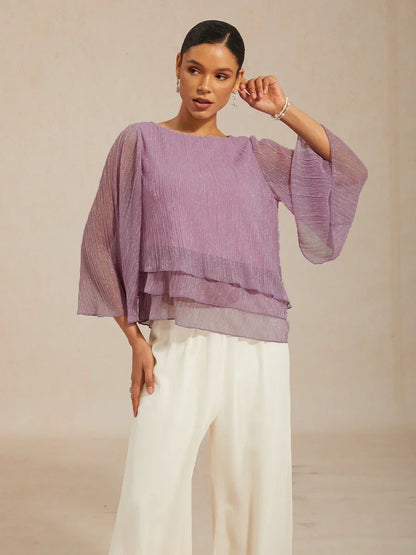 Chiffon Asymmetrical Layered Blouse And Pant Suits