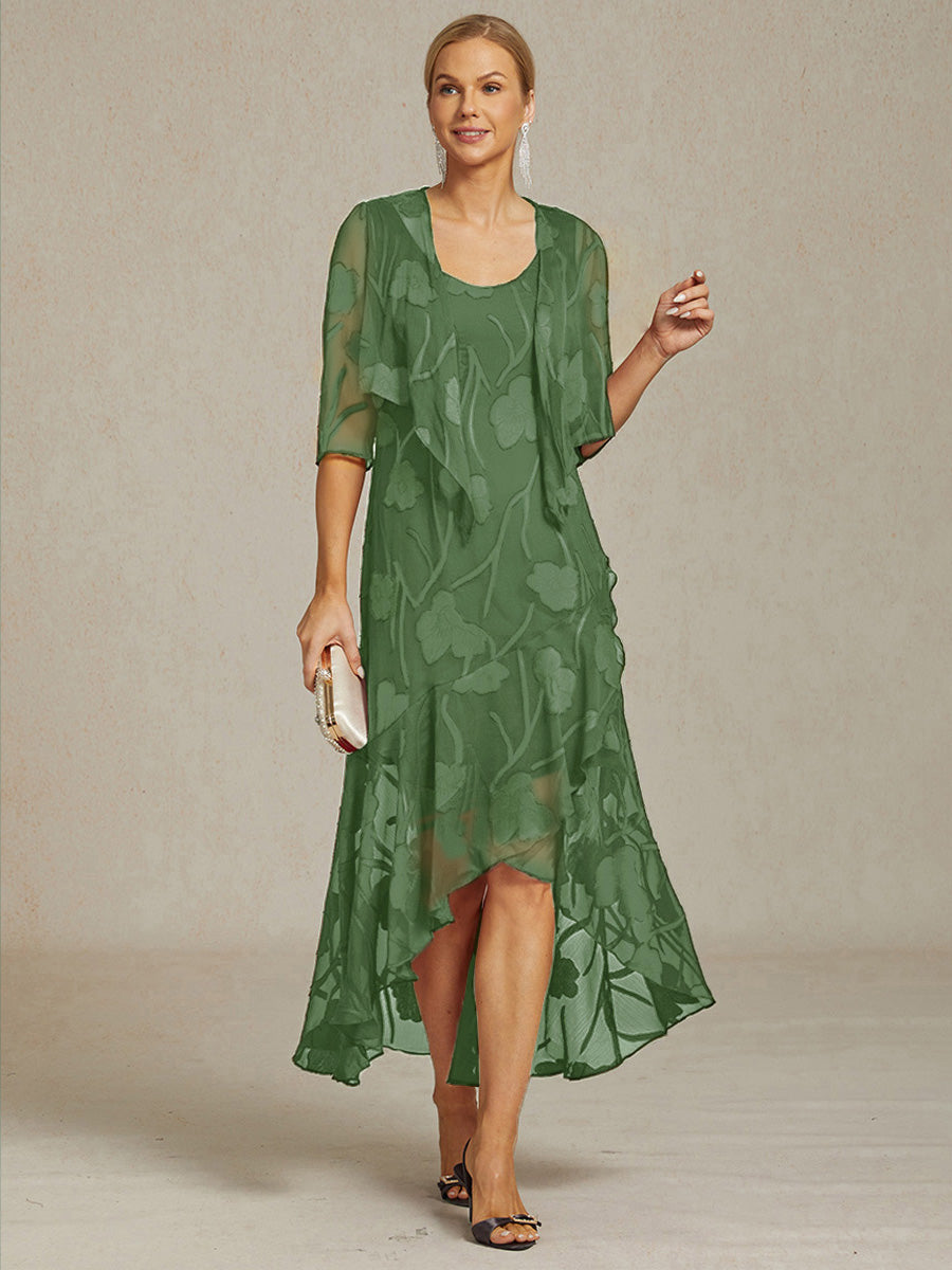 Floral Chiffon Sleeveless Evening Gown with Asymmetrical Hem