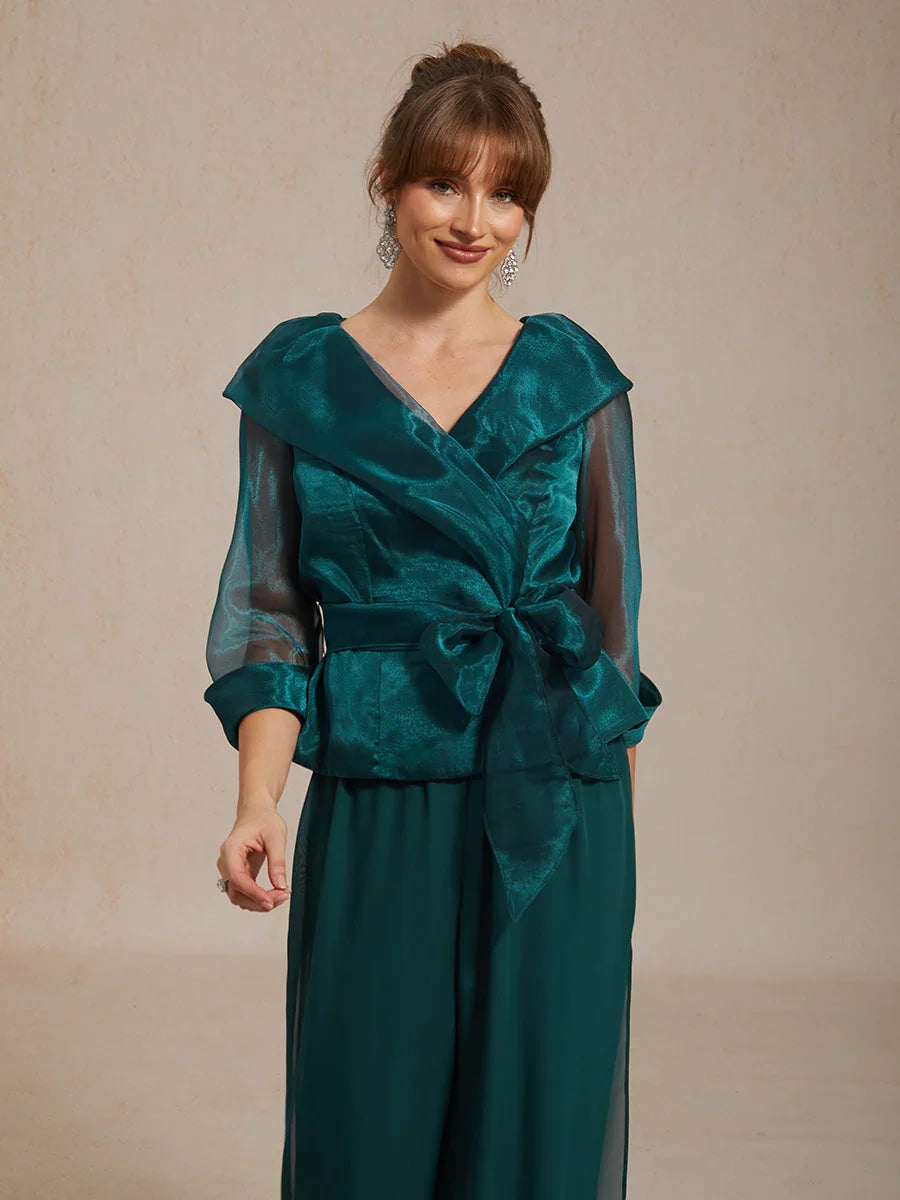 Elegante Bluse aus transparentem Organza mit Kragen und Bindeband