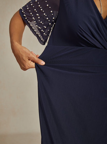 Elegant Formal Dress with Embellished Flutter Sleeves