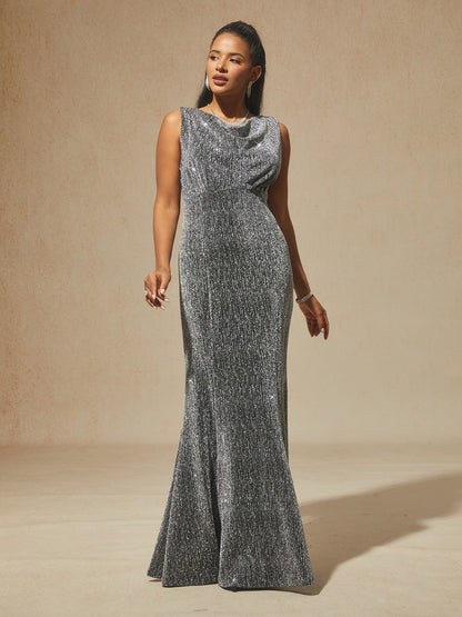 Silver Knit Mermaid Dress with Empire Waist