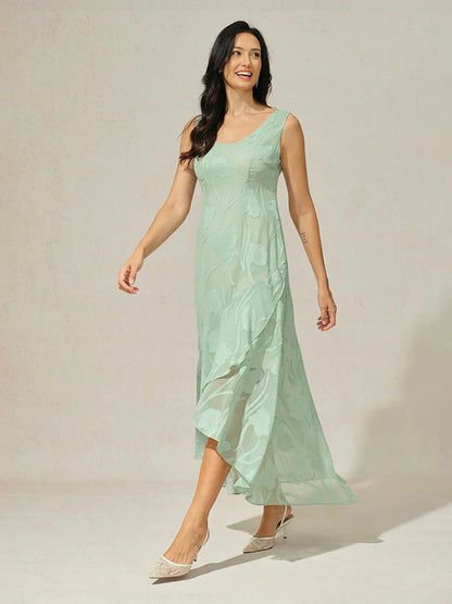 Floral Chiffon Evening Gown with Asymmetrical Hem