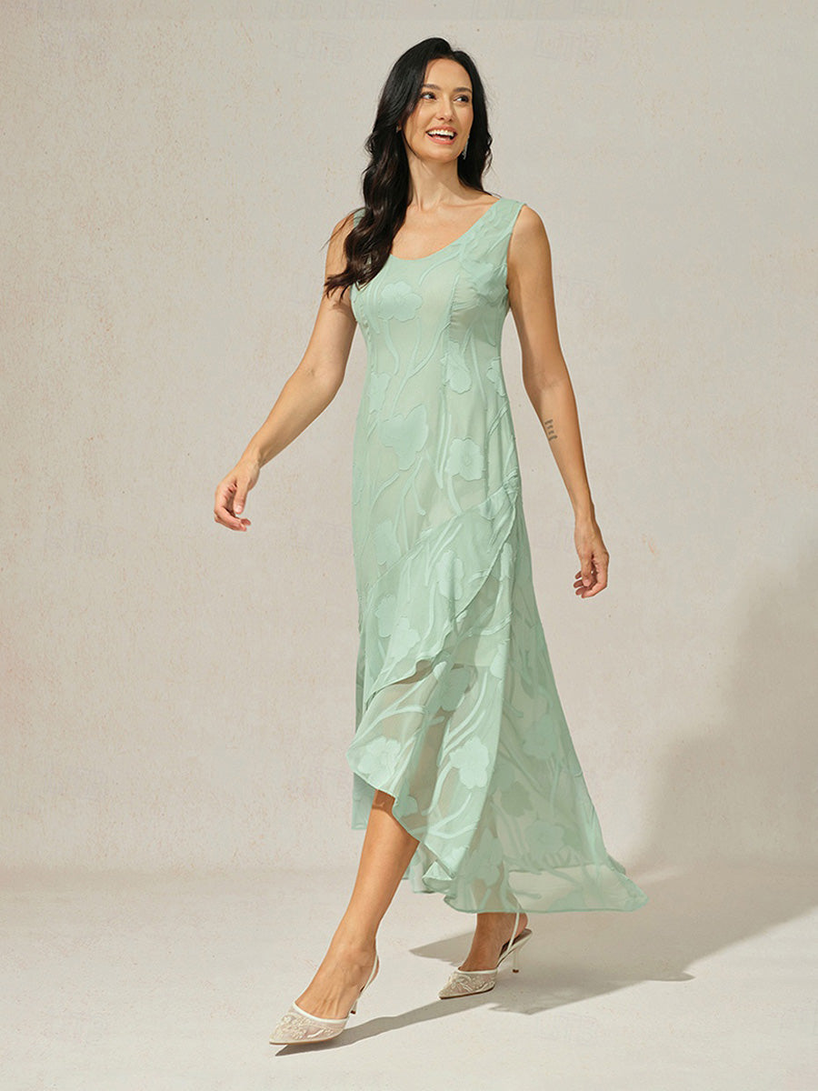 Floral Chiffon Evening Gown with Asymmetrical Hem
