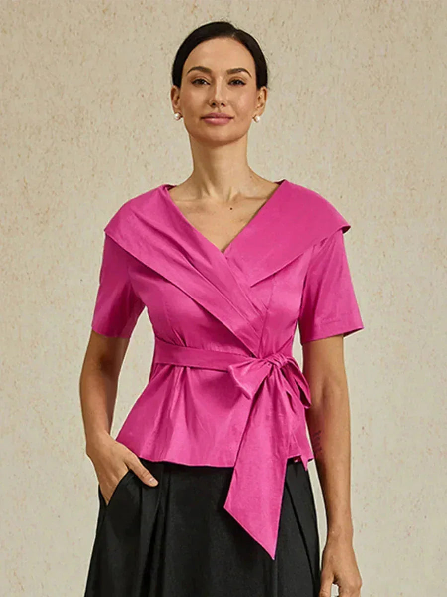 Elbow Sleeve Stretch Taffeta Blouse