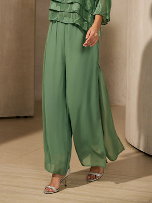 Rechte broek met chiffon split been overlay
