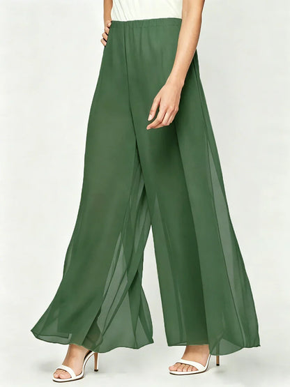 Pantaloni a gamba dritta con sovrapposizione in chiffon e spacco laterale