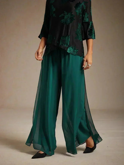 Straight Leg Pant With Chiffon Split Leg Overlay