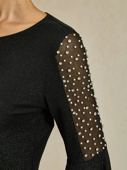 Beaded Illusion Metallic Knit Blouse