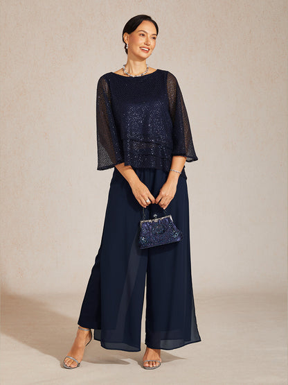 Haut Superposé en Mesh à Manches Cloche et Sequins