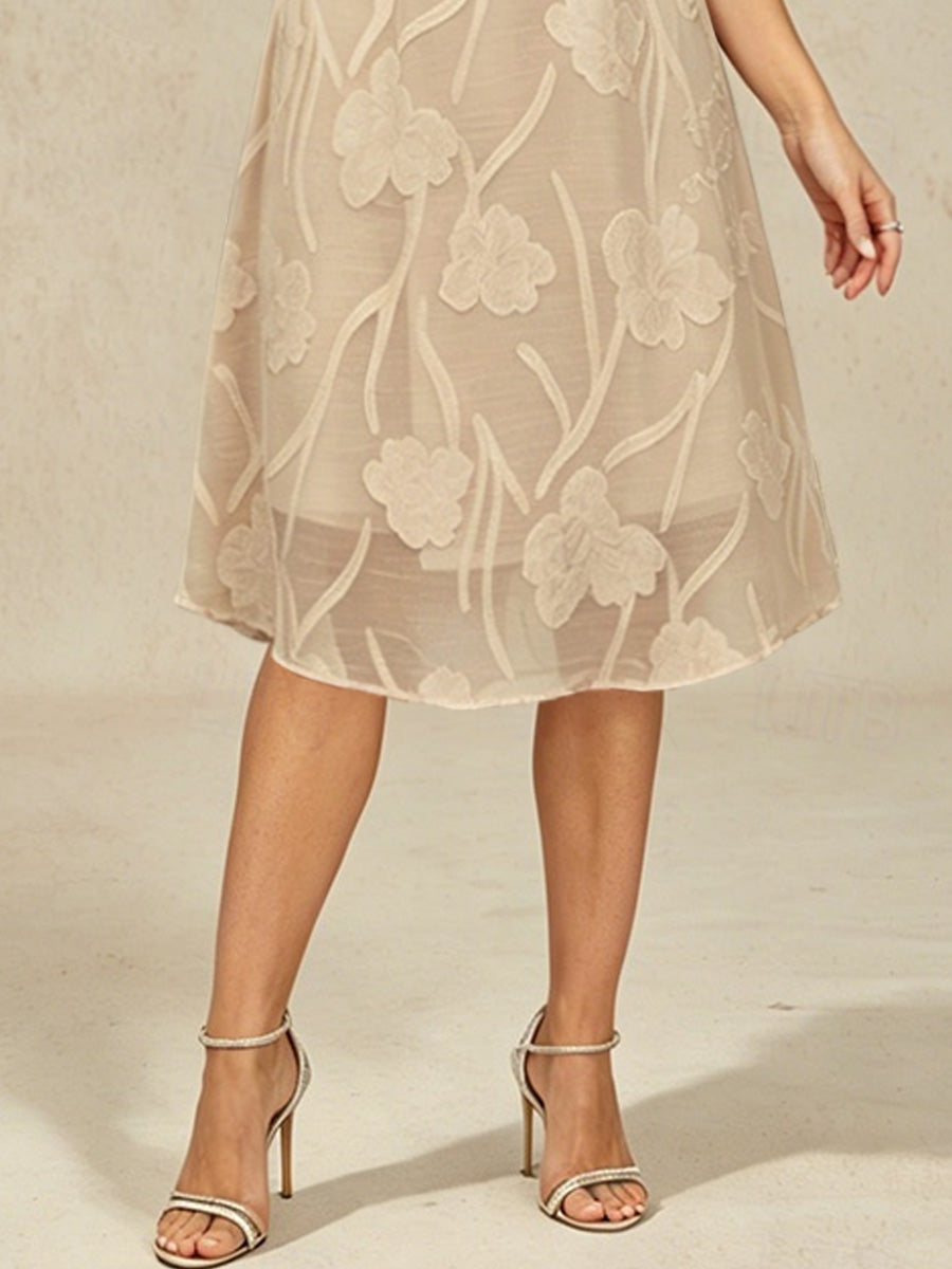 Floral Sheer Chiffon Knee-Length A Line Dress