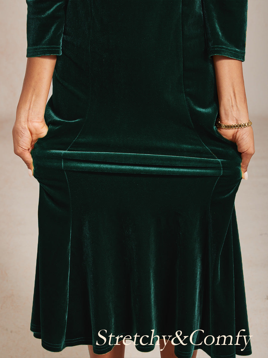 High-Stretch Velvet Midi Dress