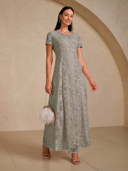 Rosette Lace A-Line Gown with Sequin Embellishment