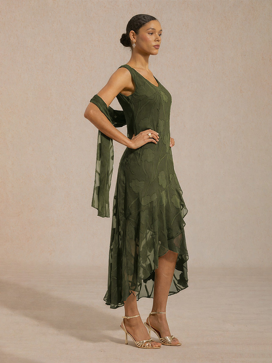 Floral Chiffon Evening Dress with Shawl