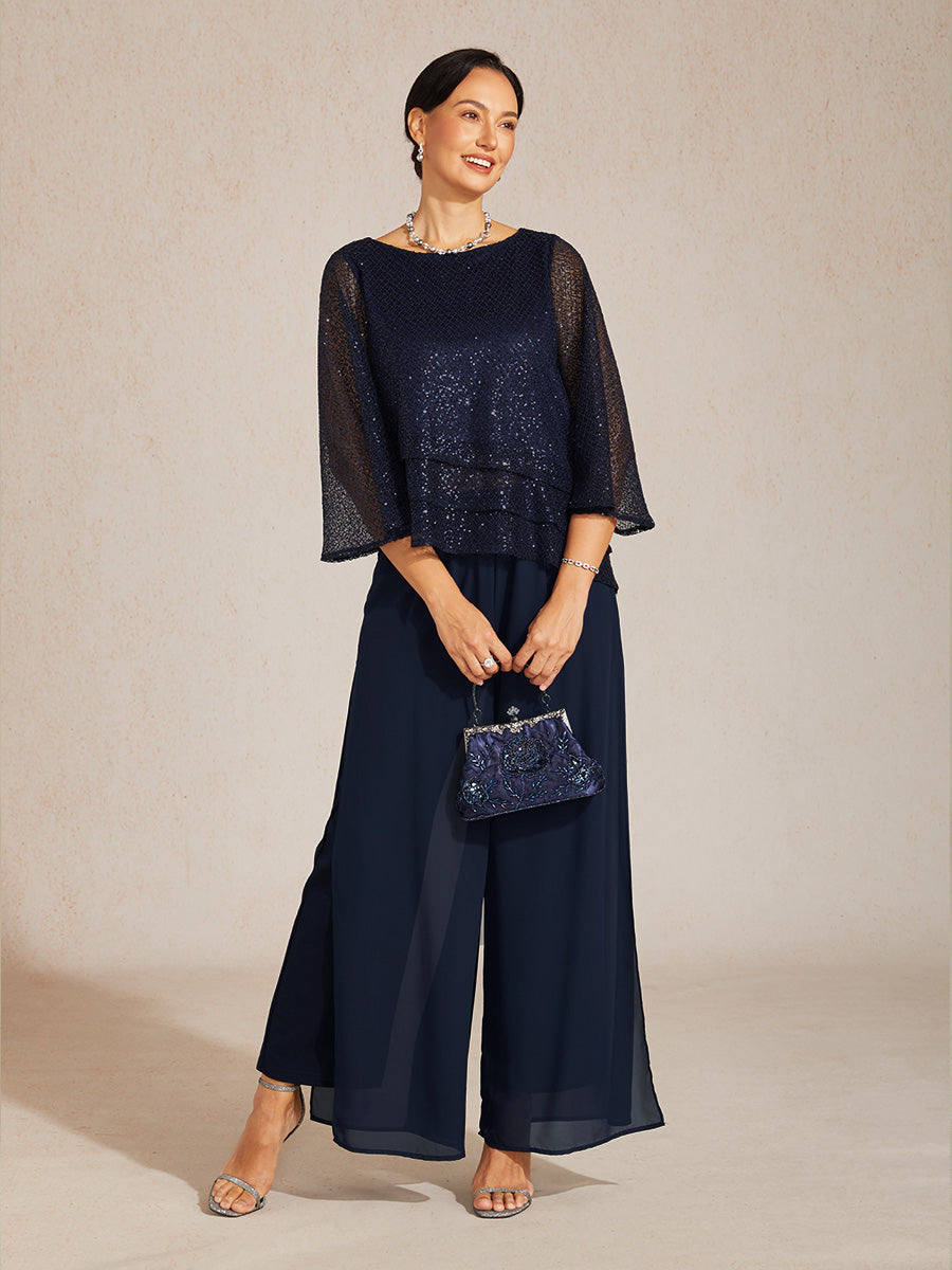 Haut Superposé en Mesh à Manches Cloche et Sequins