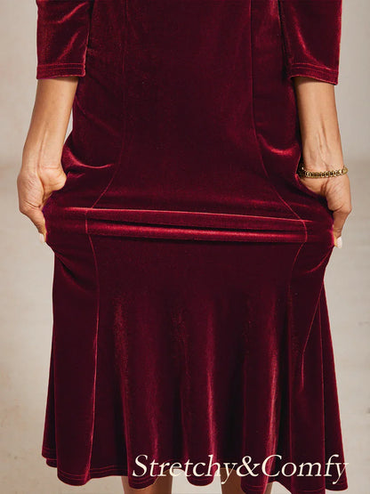 High-Stretch Velvet Midi Dress