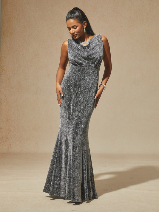 Silver Knit Mermaid Dress with Empire Waist