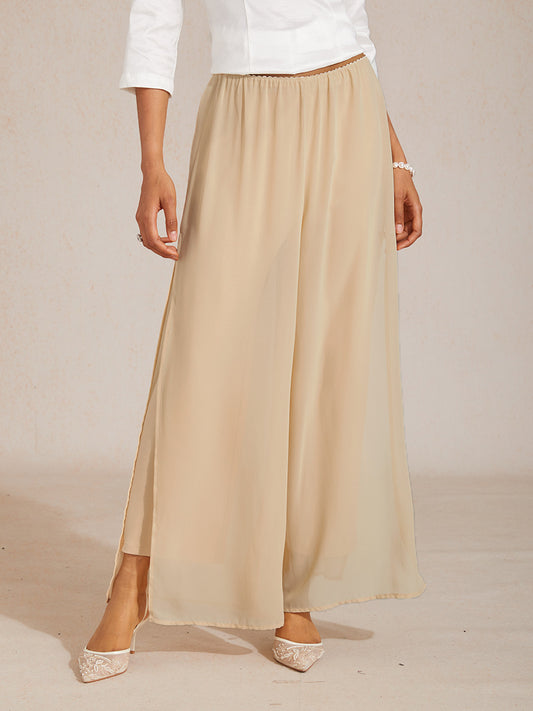 Straight Leg Pant With Chiffon Split Leg Overlay