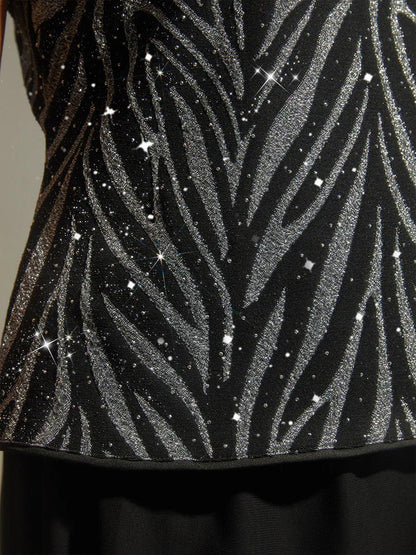 Mandarin Collar Zebra Twinset And Pants 3 Piece Sets