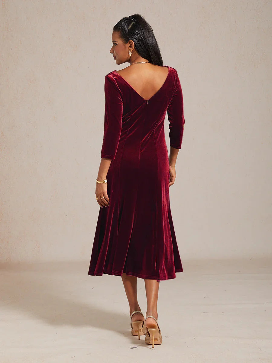 High-Stretch Velvet Midi Dress
