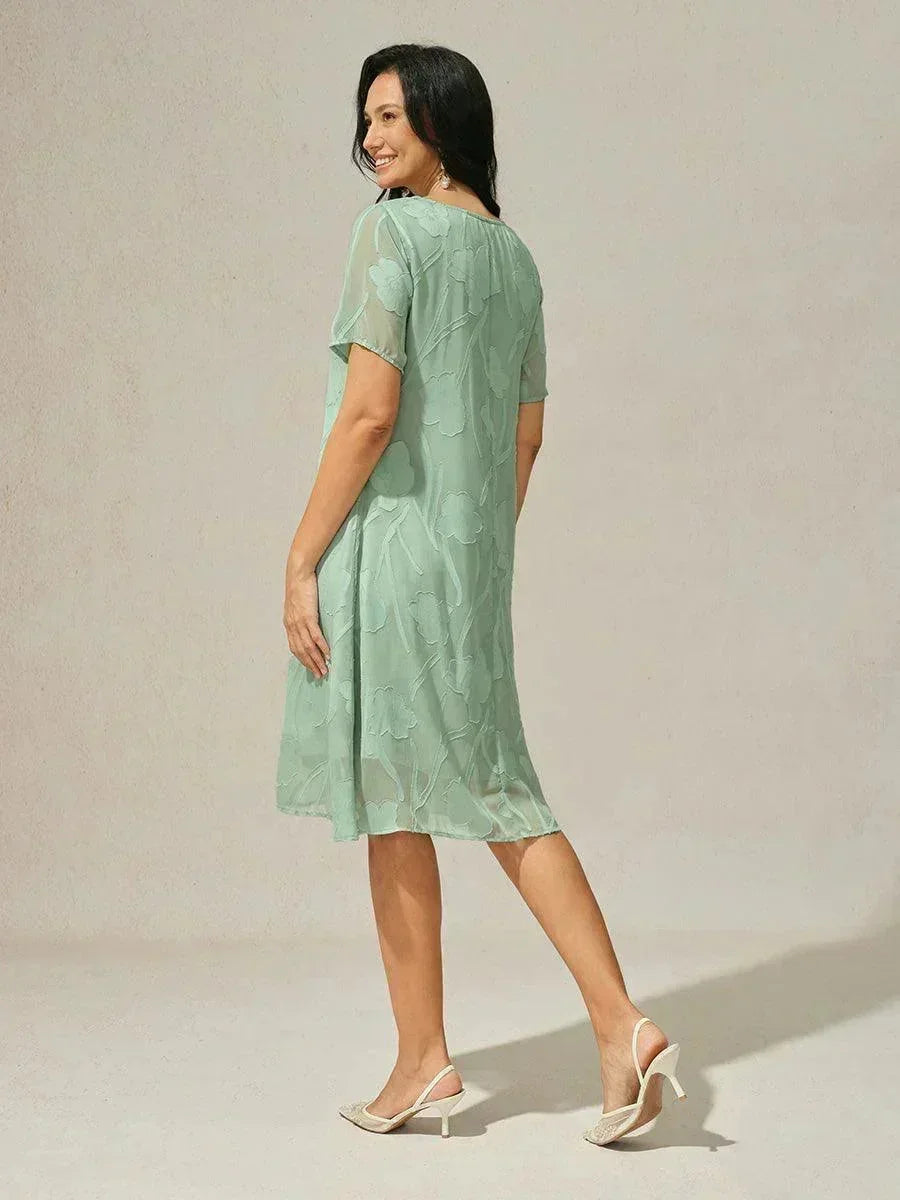 Floral Sheer Chiffon Knee-Length A Line Dress