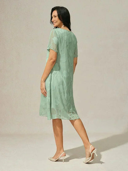Floral Sheer Chiffon Knee-Length A Line Dress