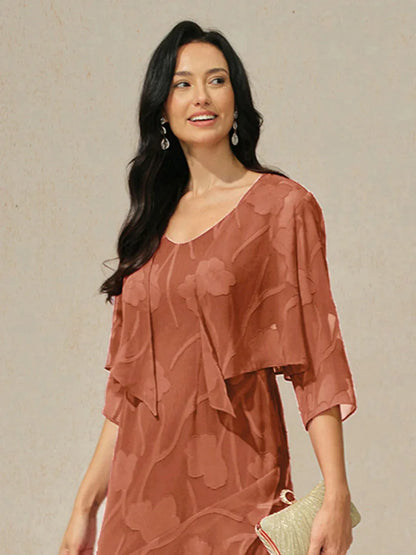 Blomstret gjennomsiktig chiffon cardigan med 3/4-erm