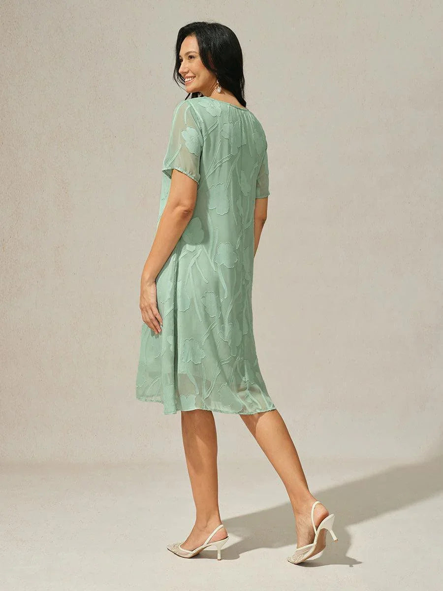 Floral Sheer Chiffon Knee-Length A Line Dress