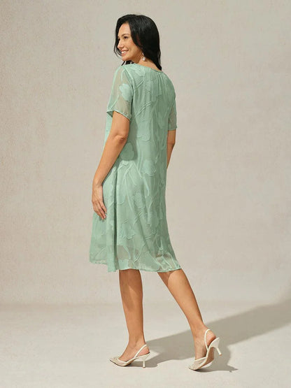Floral Sheer Chiffon Knee-Length A Line Dress