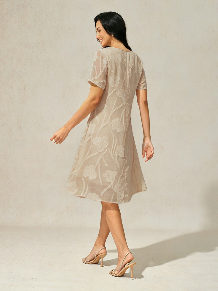 Floral Sheer Chiffon Knee-Length A Line Dress