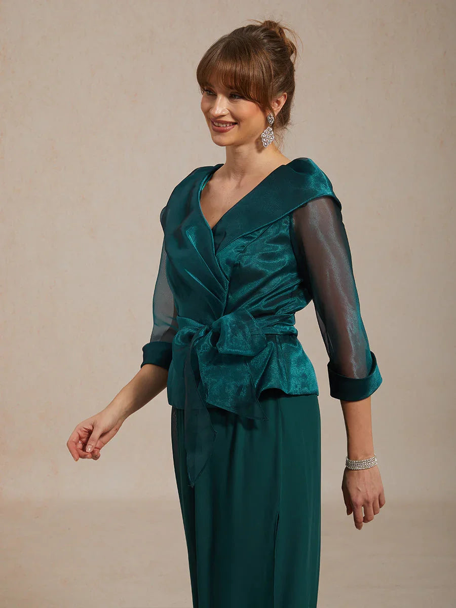 Elegante Bluse aus transparentem Organza mit Kragen und Bindeband