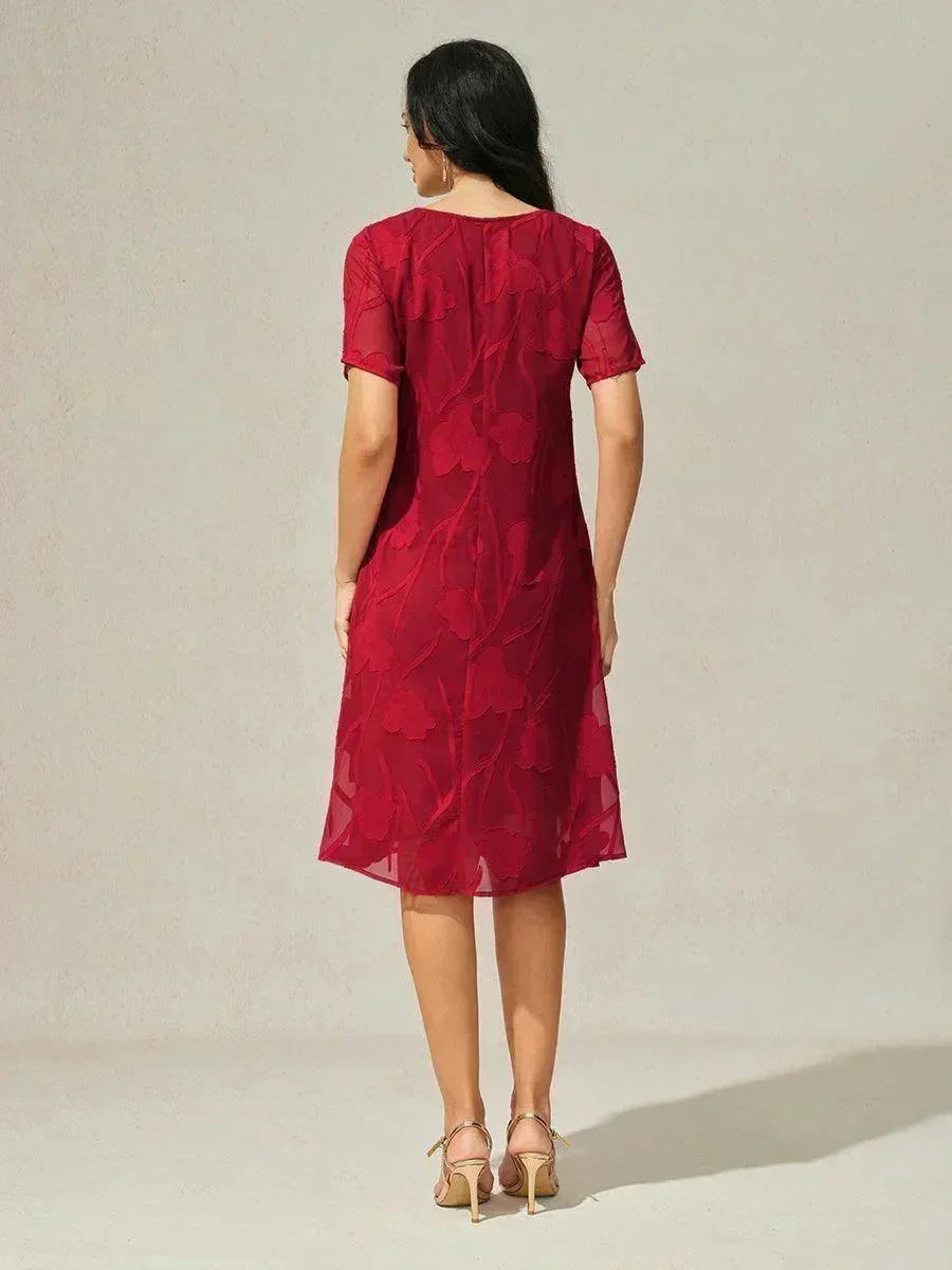 Floral Sheer Chiffon Knee-Length A Line Dress msglamor Floral Sheer Chiffon Knee-Length A Line Dress msglamor