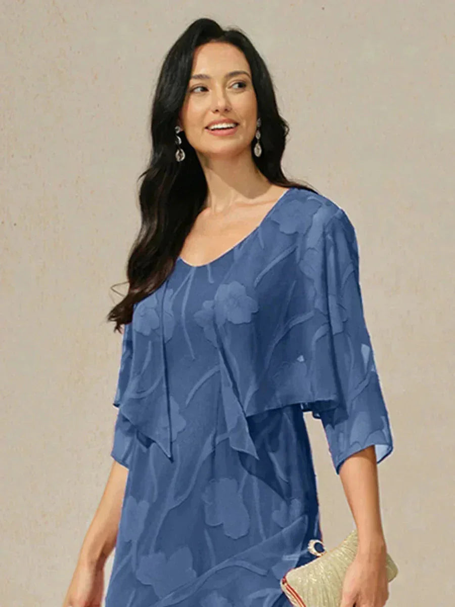 Floraler, transparenter Chiffon-Schulterjäckchen mit 3/4-Ärmeln