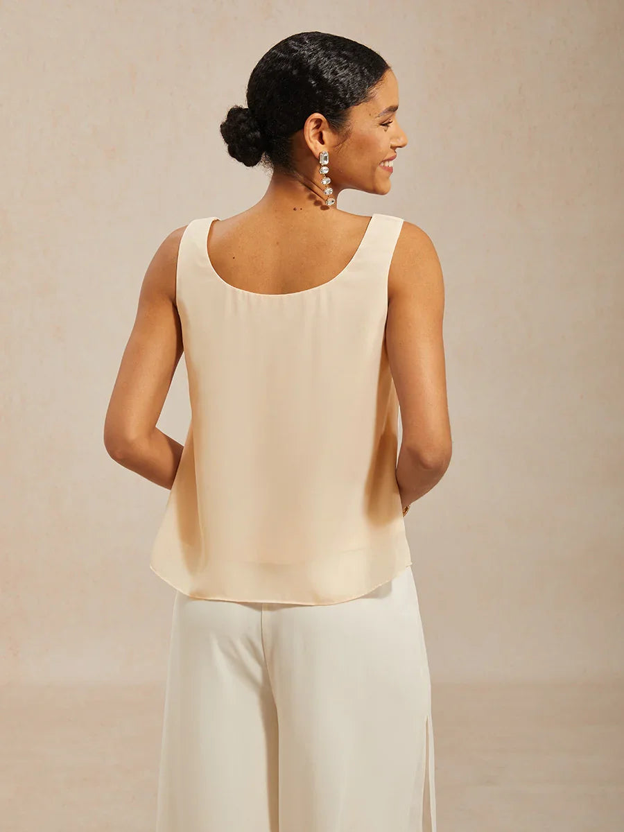 Twinset aus Pailletten-Mesh mit Rundhals und 3/4-Ärmeln